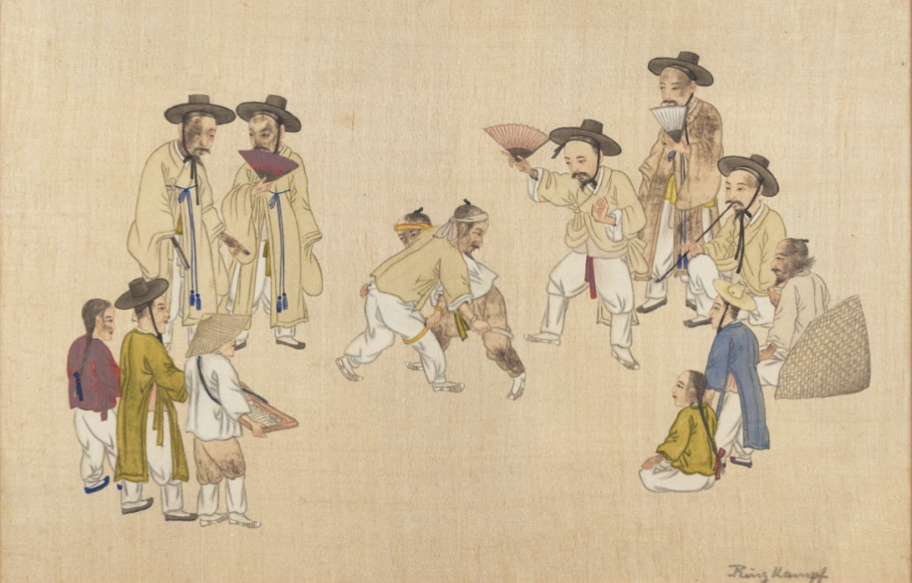 Tableau montrant du Ssireum de l'artiste Kisan
